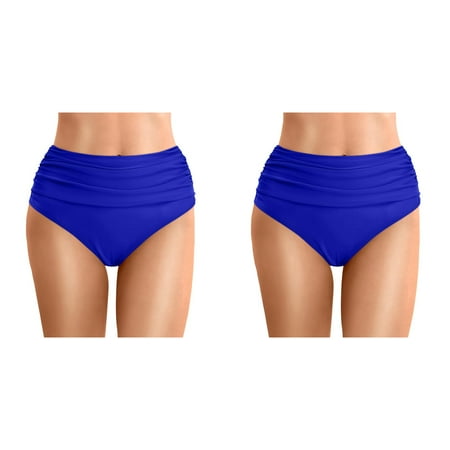 2 Pack Women Plus Size High Womens Swim Top Large Bust Waist Bikini Bottoms Swim Briefs Beach Shorts Ruched Bottom High Cut Swim Bottom Full Coverage Swimsuit B