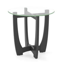 Sptwo | Glass Round End Table, 23.5" Sofa Side Table with Solid Rubber Wood Frame & Tempered Glass Tabletop, Cross Base, Modern Glass Coffee Table for Living Room, Bedroom, Apartment