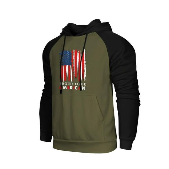 GIPQJK Hoodies for Men 4x-5x American Flag Long Sleeve Hooded Sweatshirts Casual Loose Patriotic Pullover Tops Usa Flag Hoodies Sweatshirts with Pockets,Green L