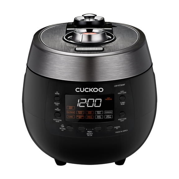 CUCKOO Twin Pressure Rice Cooker 6-Cup Uncooked / 12-Cup Cooked with Nonstick Inner Pot, Versatile Rice Maker & Warmer with 14 Menu Options, Voice Guide, Auto Clean, Black (CRP-RT0609FB)