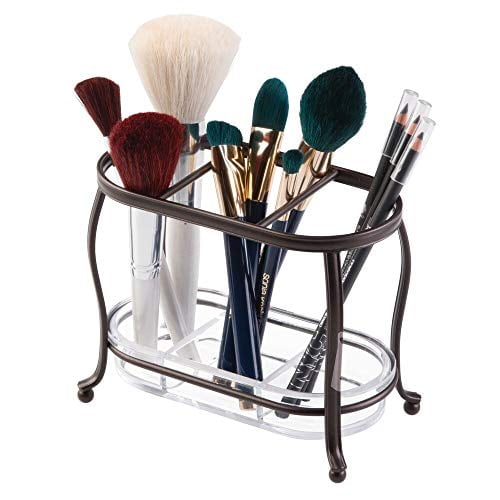 mDesign Decorative Makeup Brush Storage Organizer Tray Stand for
