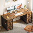 thumbnail image 7 of Vintage Computer Desk with Drawers for Storage - 55 inch Home Office Desk with 8 Fabric Drawers, Writing Study Desk with Drawers on Both Sides for Bedroom, 7 of 7