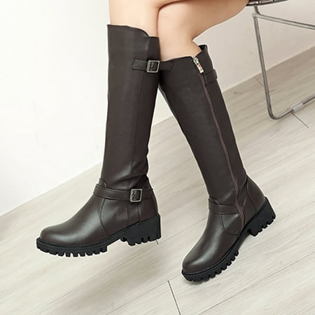 

Tangnade Boots for Women on Sale Fashion Pure Color Round Toe Zipper Boots Chunky Heels Vintage Women Boots