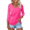 thumbnail image 2 of Pyhlmscde Women's V Neck 3/4 Sleeve Tops /Solid Shirts Basic Summer Tees, Womens Tops, Long Sleeve Shirts for Women, Flowy Tops for Women, 2 of 5