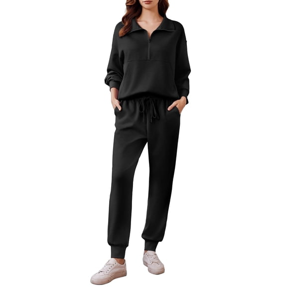 Pinspark 2 Piece Outfits for Women 2025 Fall Travel Outfits Long Sleeve Tracksuit Lounge Sets Half Zip Sweatsuits Joggers Sets with Drawstring