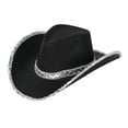 thumbnail image 6 of Ticikt Western Cowboy Hat for Women and Men Wide Brim Glitter Cowboy Cowgirl Hat with Rhinestone Fedora Hats,Color:Black, 6 of 6