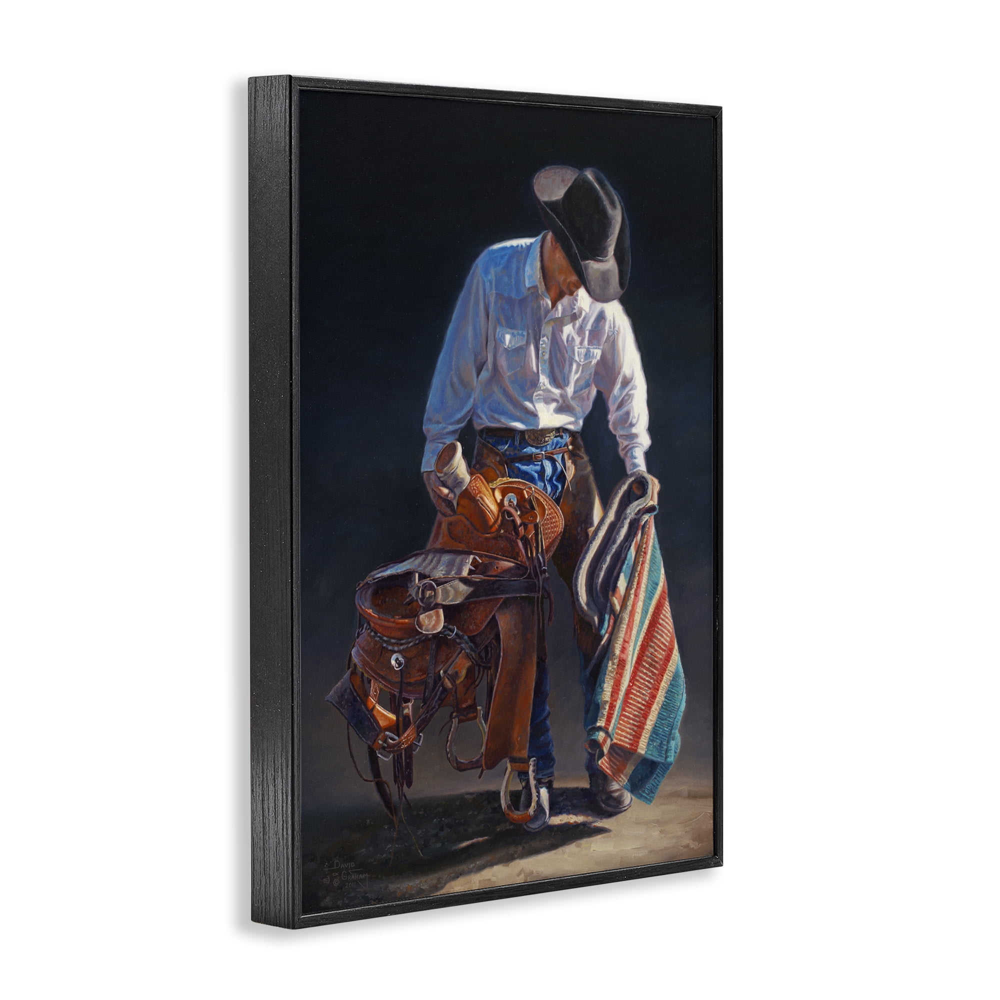 Stupell Industries Stoic Cowboy & Saddle Novelty Painting Black Framed Art Print Wall Art, 16 x 24