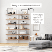 Nathan James Theo 6-Shelf Tall Bookcase Wall Mount Bookshelf Natural Wood Industrial Metal Frame Rustic Oak/White