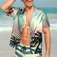 thumbnail image 7 of Pofeuu Tropical Summer Palm Print Hawaiian Shirt for Men Sleeves Casual Button Down Summer Beach Dress Shirts T-Shirts,3X-Large, 7 of 7