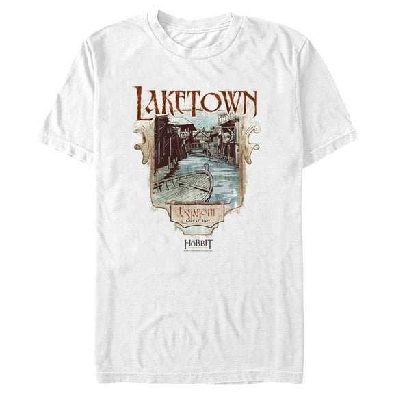 Men's The Hobbit: The Desolation of Smaug Laketown Poster  Graphic Tee White 2X Large