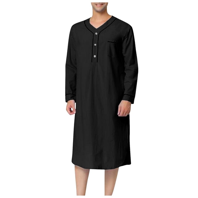 XDZJLR Men Shirts Muslim Arabia Long Sleeve Pocket Loose Robe Solid Pocket Tops