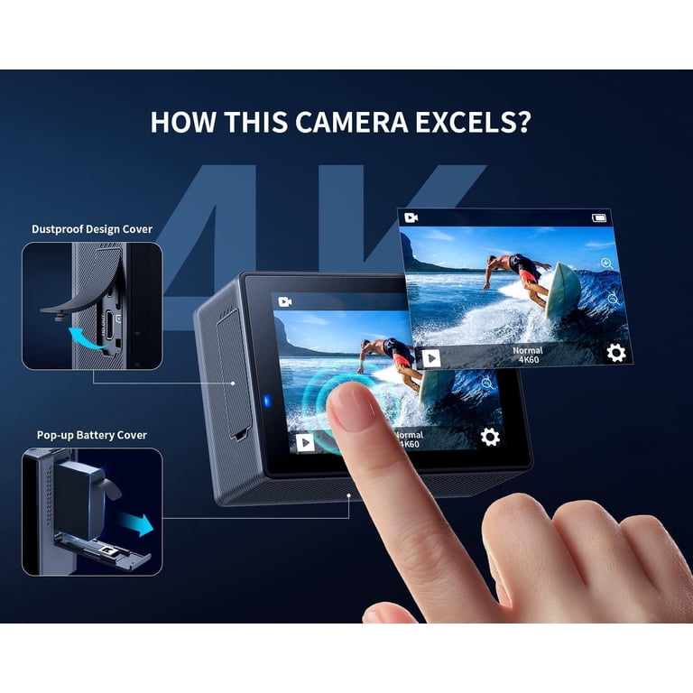 Action Camera 4K30fps With 64G SD Card,HD Waterproof Camera 131ft Underwater Cameras 20MP Pre-Recording WiFi Camera 170° Remote Control Sports Cameras With 2 Batteries Helmet Mount Accessories Kits
