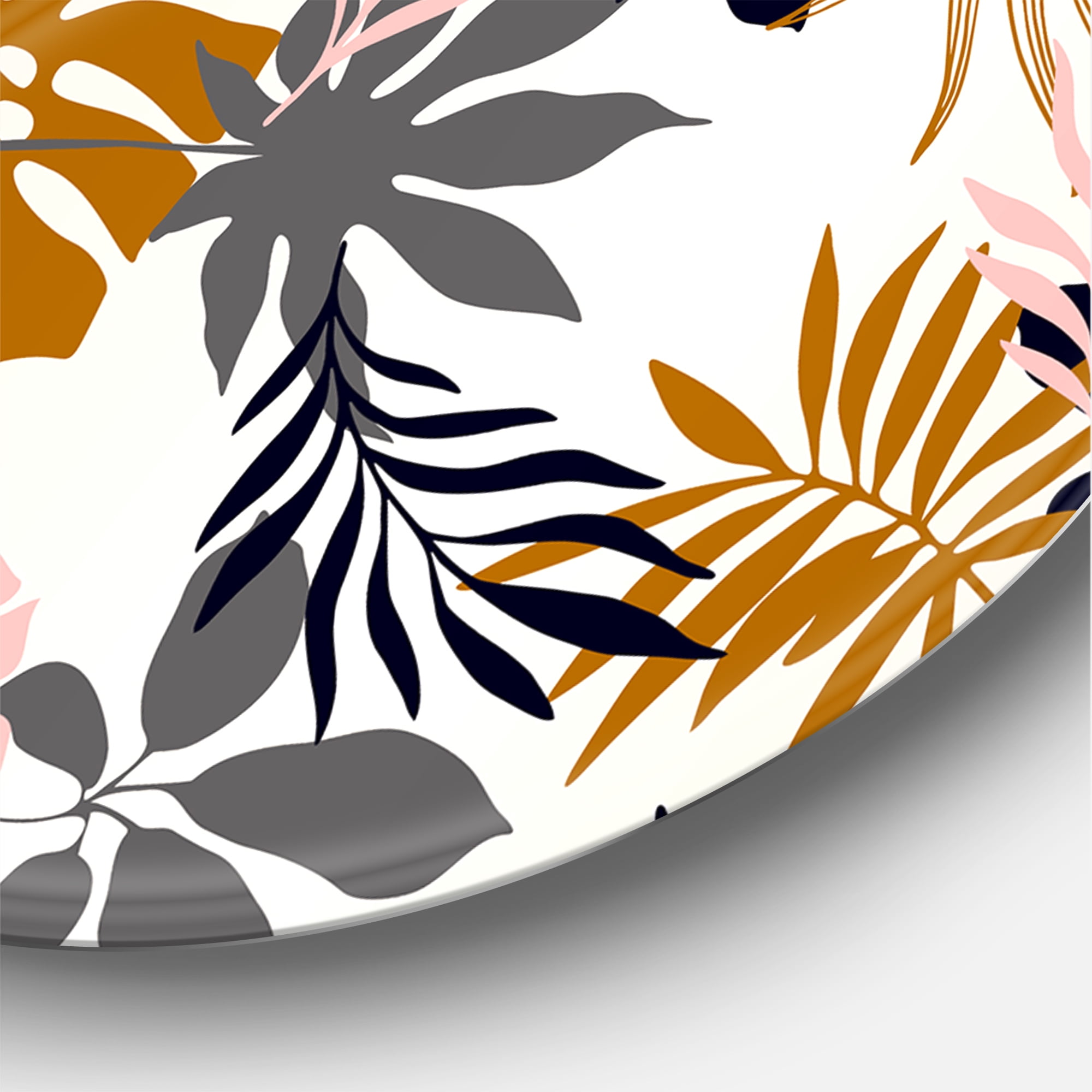 Designart 'Tropical Naturepalm Monstera Leaves In Silhouette On White' Traditional Circle Metal Wall Art 29x29 - Disc of 29