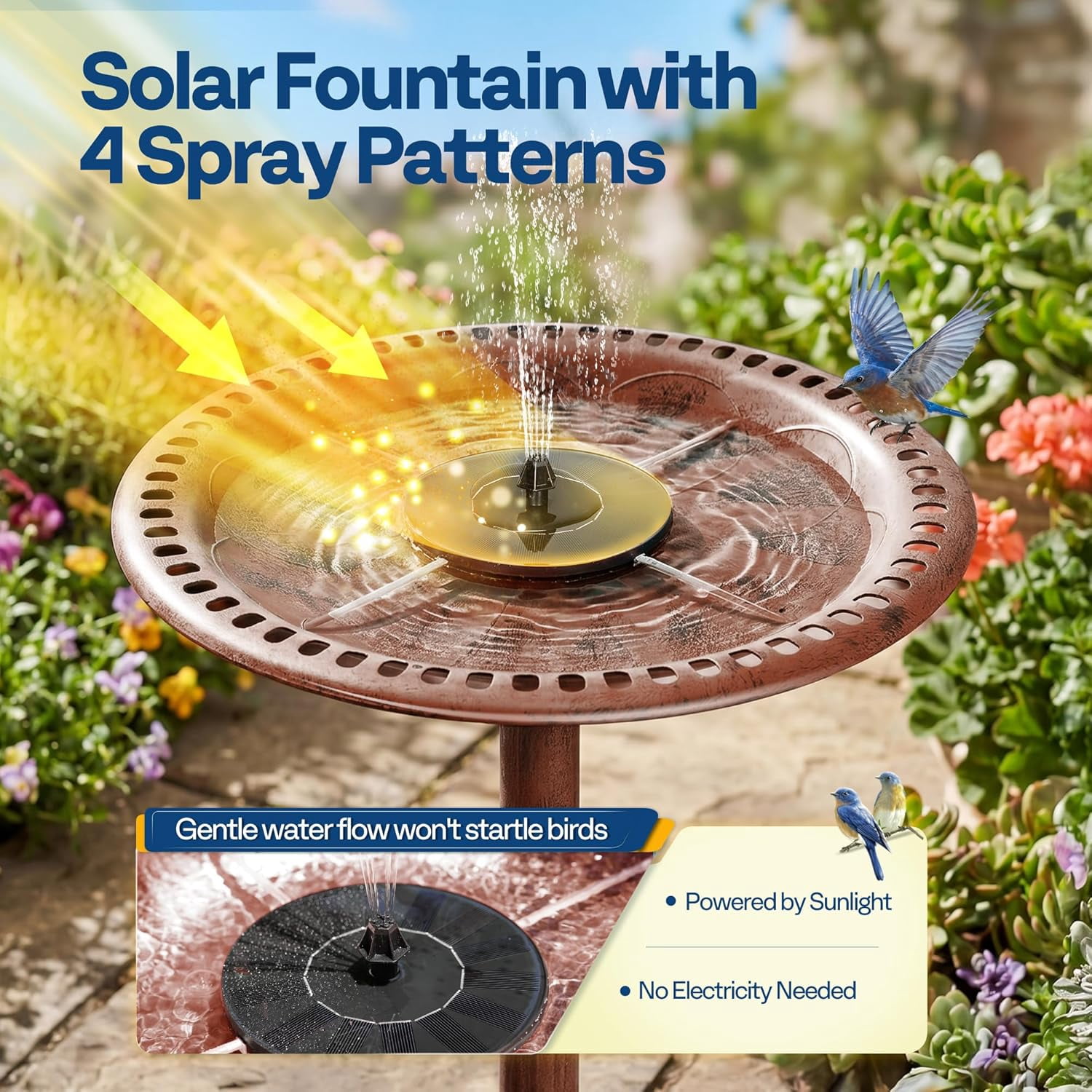 SPECSTAR Bird Bath, Polyresin Antique Outdoor Bronze Garden Birdbath and Solar Powered Round Pond Fountain Combo Set