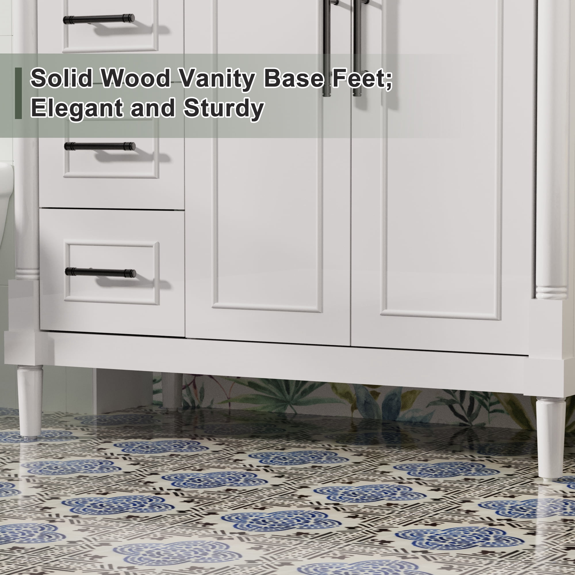 36" Freestanding White Bathroom Vanity with Ceramic Sink Top, Faucet, Classic Tapered legs