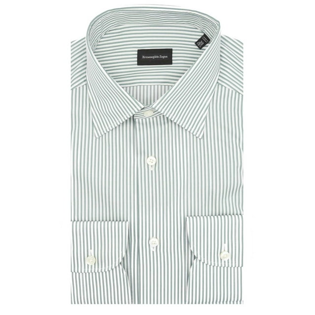 Zegna Men's Light Green Stripe Striped Dress Shirt - XL