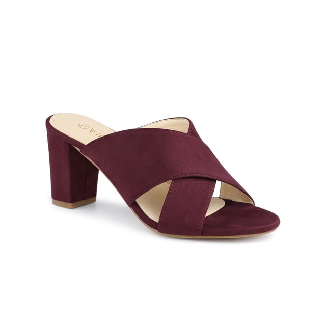 BLISSFUL STEP Sandales pour Femmes à Talons Blocs à Brides Croisées Mules Sandales à Enfiler Bourgogne 8