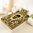 thumbnail image 4 of Feelyou Mandala Damask Skull Twin Sheets, Boho Floral Bedding, Pale Yellow Black, 3pcs, 1 Flat Sheet, 1 Fitted Sheet and 1 Pillowcase, 4 of 5