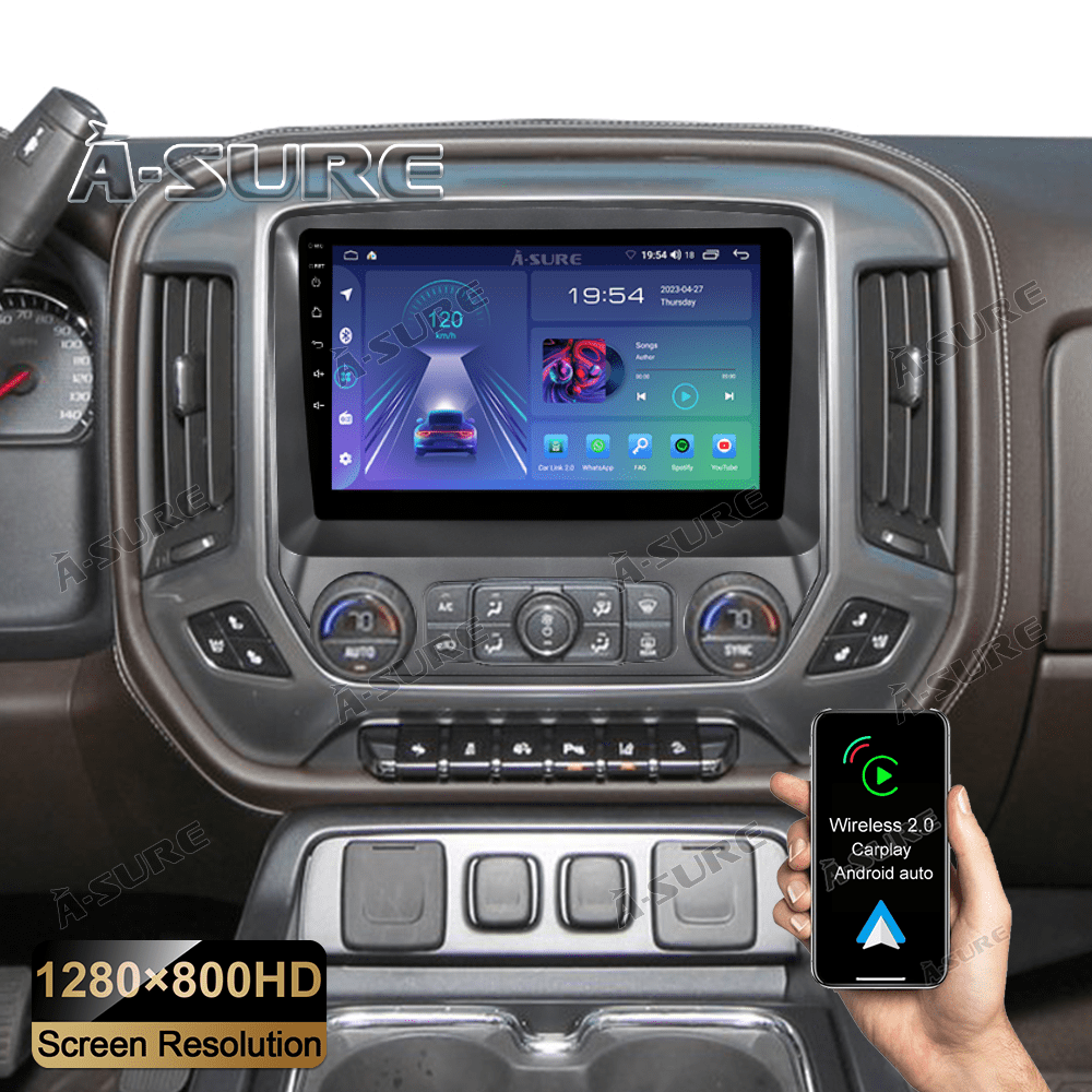 10.1" Android 14 Car Radio Stereo for Chevrolet Silverado 2014-2018 GMC Sierra 2014-2018, Support Wireless CarPlay GPS Navi Bluetooth WiFi DSP SWC 2+32GB