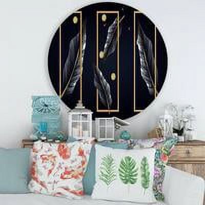 Designart 'Black Tropical Leaves Under Golden Rectangles' Modern Circle Metal Wall Art 29x29 - Disc of 29