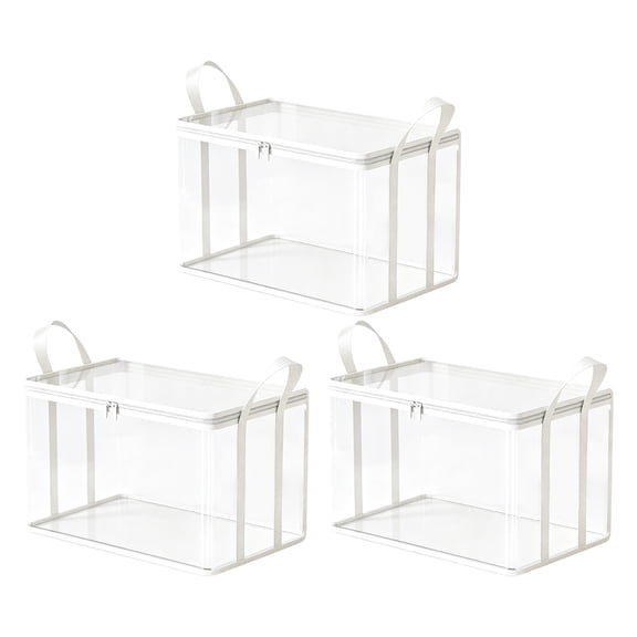 Large Clear Closet Storage Organizer, Clear Storage Bins, Clothes Storage for Closet, Dorm Organization and Storage, 3-Pack White 15X10X13 in Large Thick Transparent Storage Bags