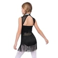 thumbnail image 4 of Aislor Girls Mesh Splice Rhinestone Sleeveless Tassel Dress Samba Jazz Tap Modern Latin Salsa Dancewear Black 14, 4 of 7