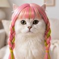 thumbnail image 2 of Colorful Long Hair Pigtail Pet Wig Clothes Accessory for Small Dogs and Cats, Funny Pet Headwear for Halloween Party, Birthday Photo Prop Accessories, 1Pack C, 2 of 5