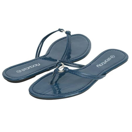 

New Women s Navy Fashion Sandal Flats Thong Flip Flops