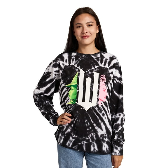 Wicked Part 1 Logo Heart Women's Black Crew Neck Long Sleeve Fleece Sweatshirt -Medium