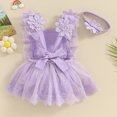 thumbnail image 3 of Baby Girl Summer Outfits Fly Sleeve Ruffle Romper Dress Floral Lace Square Neck Smocked Tulle Skirt Bodysuit +Headband Set, 3 of 7