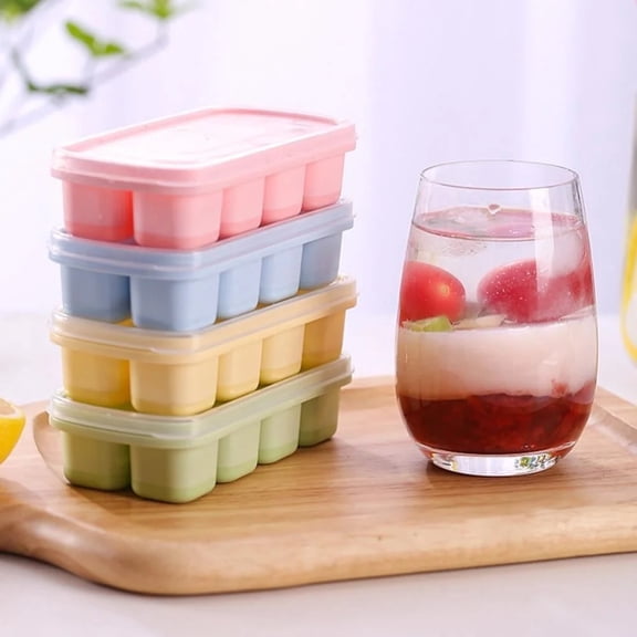 Ice Cube Trays 4 Pack, Easy-Release Silicone & Flexible 8-Ice Cube Trays with Lid, for Cocktail, Freezer, Stackable Ice Trays with Covers