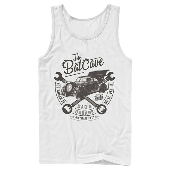 Men's Batman Bat Cave Dad's Garage Tank Top White Small