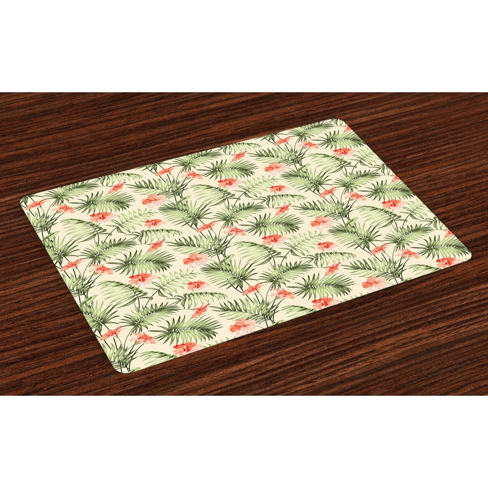 Leaf Placemats Set of 4 Hawaiian Aloha Nature Pattern with Rainforest