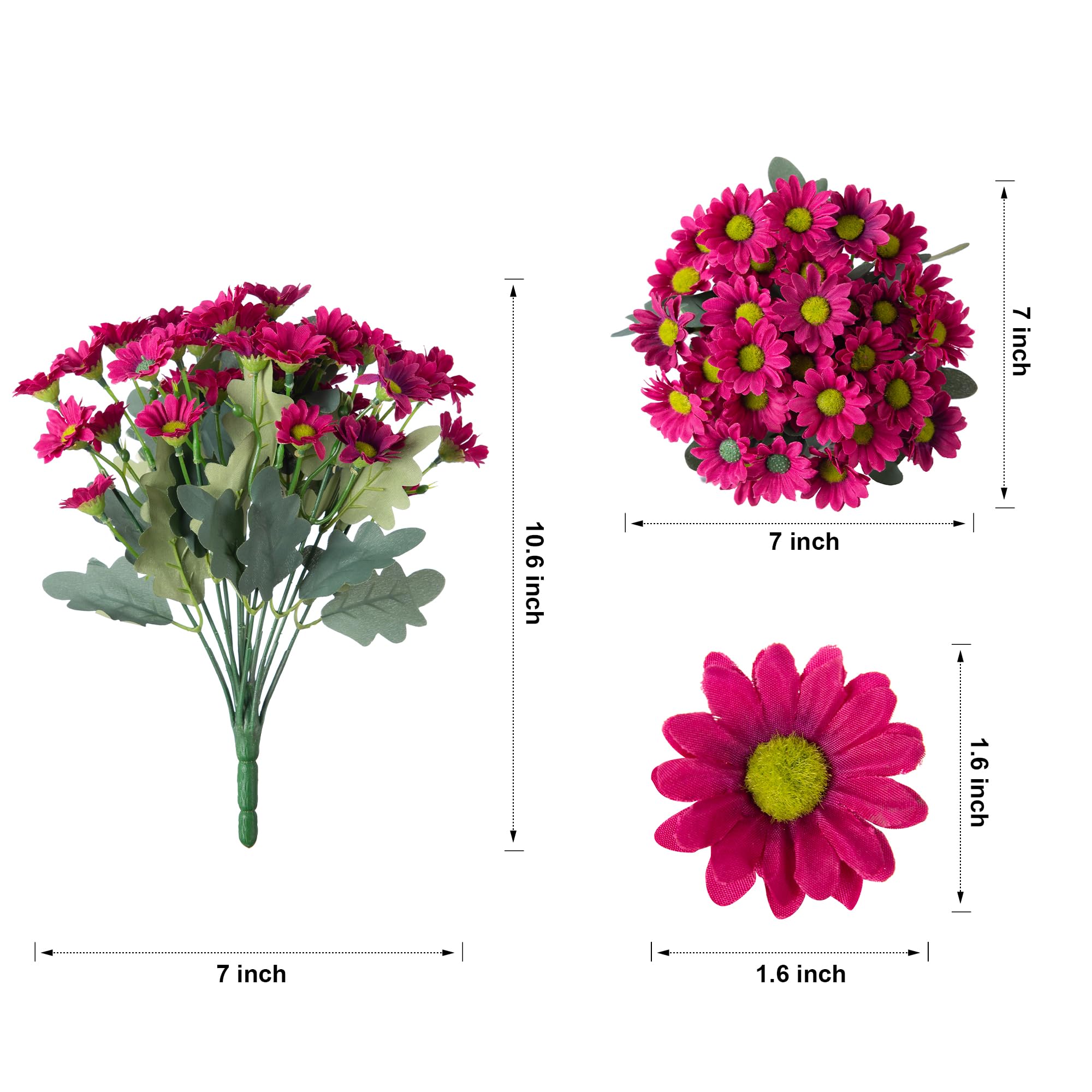 Artificial Flowers for Outdoors Decoration, 6 Bundles Fake Plants Flowers Bouquet Faux Flowers for Outdoor Planter Look Real UV Resistant Silk Flowers for Outside Front Door Porch Patio, Yellow