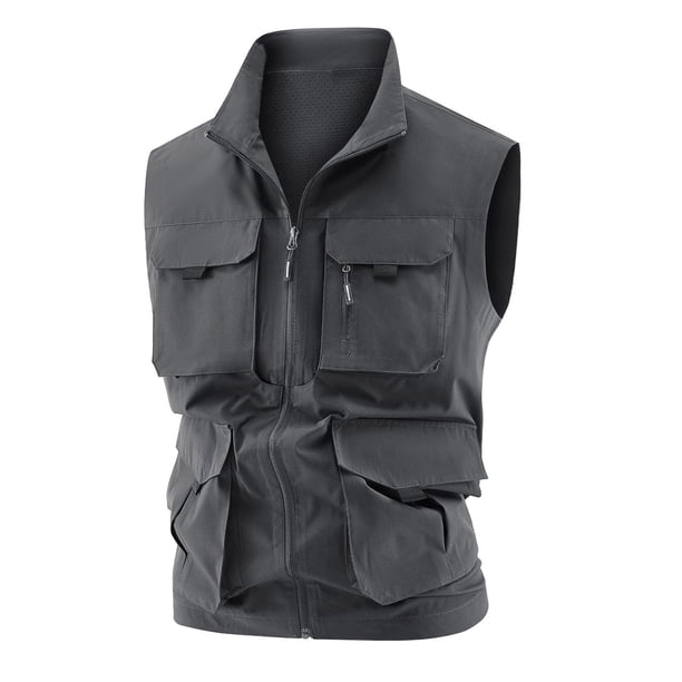 Chaleco deportivo de color liso para hombre: prenda de trabajo ligera sin mangas con bolsillos, estilo informal para todas las estaciones