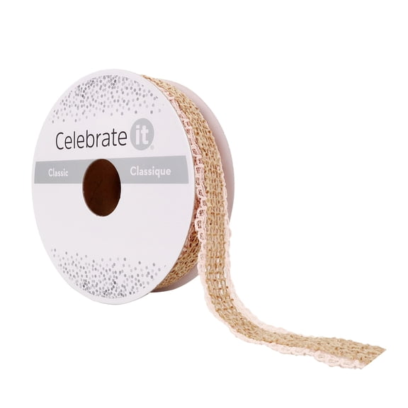12 Pack: 3/4" x 5yd. Faux Burlap & Lace Ribbon by Celebrate It Classic