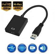 USB to HDMI Adapter, HD 1080P Video Audio Converter, USB 3.0 to HDMI Adapter Cable for Multiple Monitors, Support Windows XP/10/8.1/8/7 (Not Mac, Linux, Vista, Chrome, Firestick) (Black)