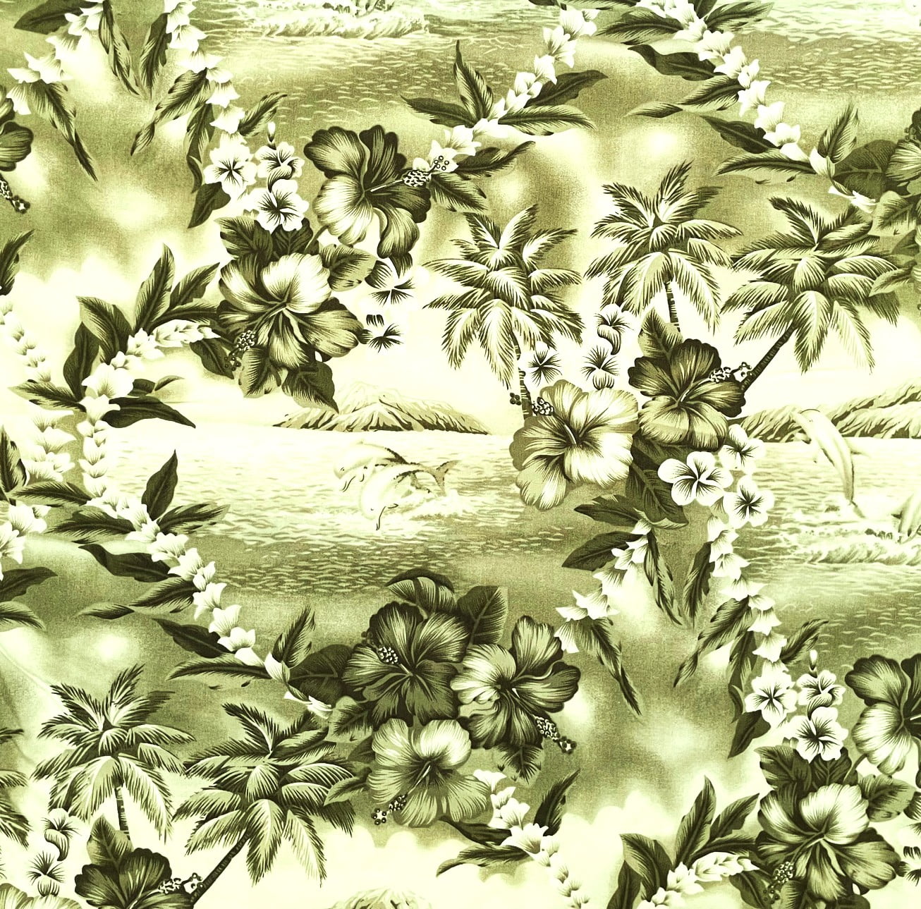 1 Yard - Dolphins Tropical Island in Green Cotton Fabric (Great for Quilting, Sewing, Craft Projects, Throw Pillows & More) 1 Yard X 44" Wide