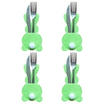 Set of 4 Bunny Flatware Holders - Easter Cutlery Bags with Tail, Cute Bunny-Shaped Utensil Holders for Table Decoration, Easy to Slide in Knives and Forks, Perfect for Easter Party Dinner(Green)