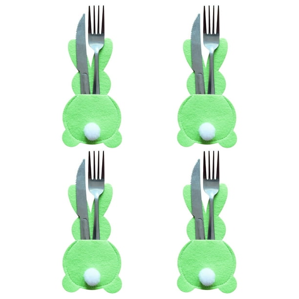 Juego de 4 Portacubiertos de Pascua | Bolsas para Cubiertos Cotton Tail | Portacubiertos Festivos para Decorar La Mesa | Diseño de Fácil Apertura Superior | Perfecto para Cenas Festivas y Centros de