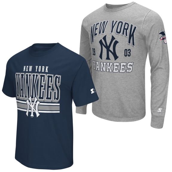 Men's Starter  Heather Gray/Navy New York Yankees Two-Pack Long Sleeve & Short Sleeve T-Shirt Set