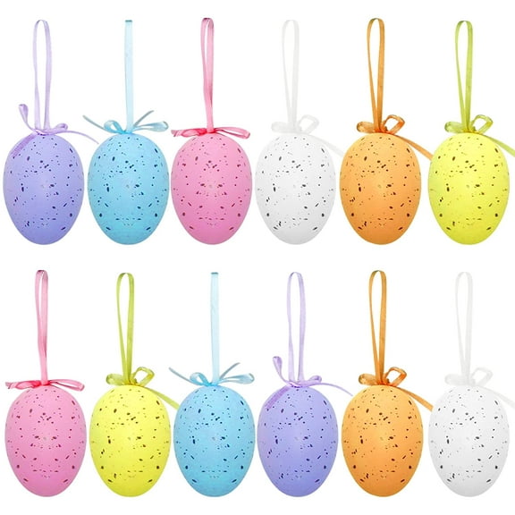 Dalrosia 12PCS Easter Hanging Eggs with Dots- Easter Tree Hanging Ornaments for Party Spring Home Garden Decoration