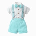 thumbnail image 2 of Baby Boy Outfits Toddler Boy Clothes formal with Bowtie Overall Short Pants Gentle Wedding Set Trendy Summer Clothes Sky Blue 3-4 Years, 2 of 7