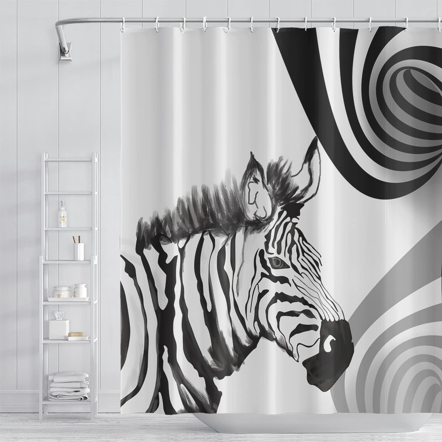 JOOCAR Abstract Zebra Bathroom Shower Curtain Black and White