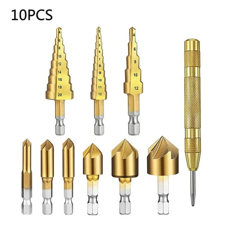 

10pcs With Center Punch Step Drill Bit Set 1/4 Inch Hex Shank Hard Countersink