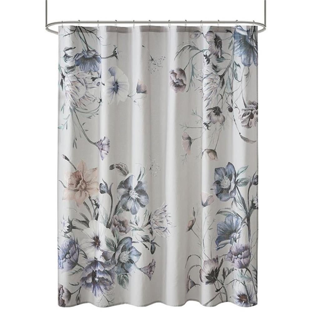 Madison Park Cassandra Printed Shower Curtains, Cotton Bathroom Curtains, Blue, 72” x 72"