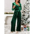 thumbnail image 5 of Cupshe Women's Green Velvet Long Sleeve Straight Leg Jumpsuit,Size S-XL, 5 of 6