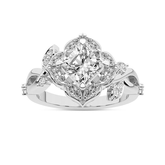 IGI Certified 1 Carat Cushion Shape Lab Grown Diamond Engagement Ring | 14K White Gold | Garden Bloom Side Stone Diamond Ring | FG-VS1-VS2 Quality Friendly Diamonds