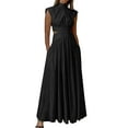 thumbnail image 2 of ZenCart Women's Summer Sleeveless Long Dress Mock Neck Waist Hollow-Out Maxi Dress A Line Pleated Cocktail Party Dress, 2 of 8