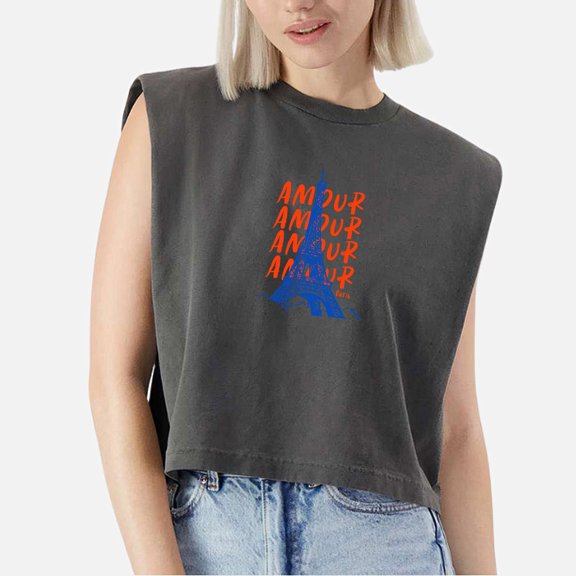 EcoLoom Amour Sketch Paris Cap Sleeve Muscle Crop Shirt Women Sleeveless Baby Tee